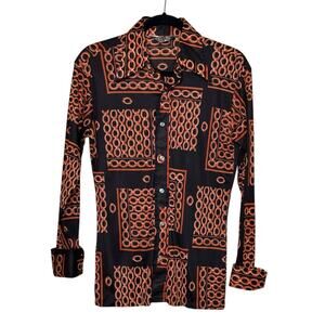 Claude by Brentwood brown orange print long sleeves shirt size M